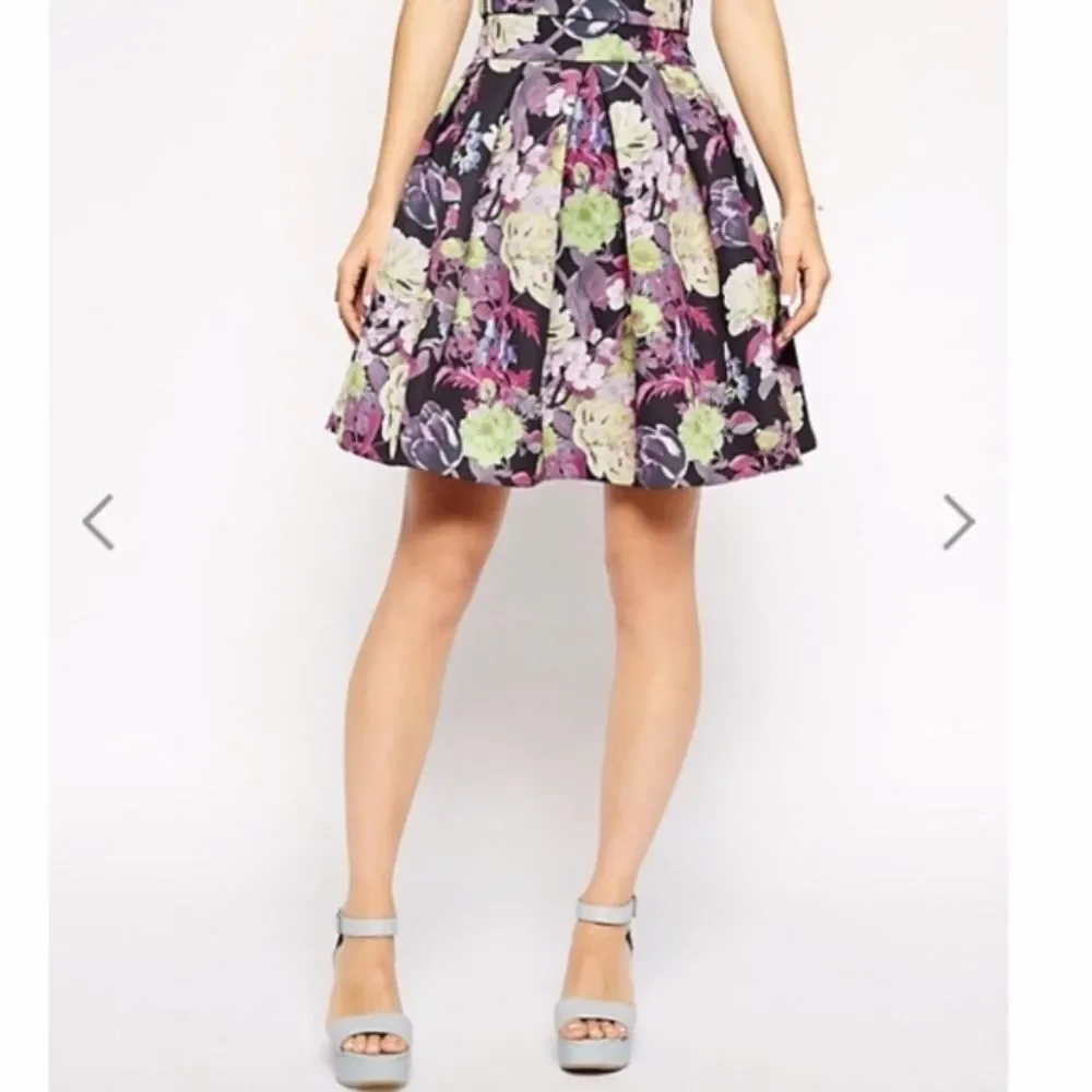 ASOS Floral Print Teacup Full Pink Yellow Black Mini Skirt Size 6
